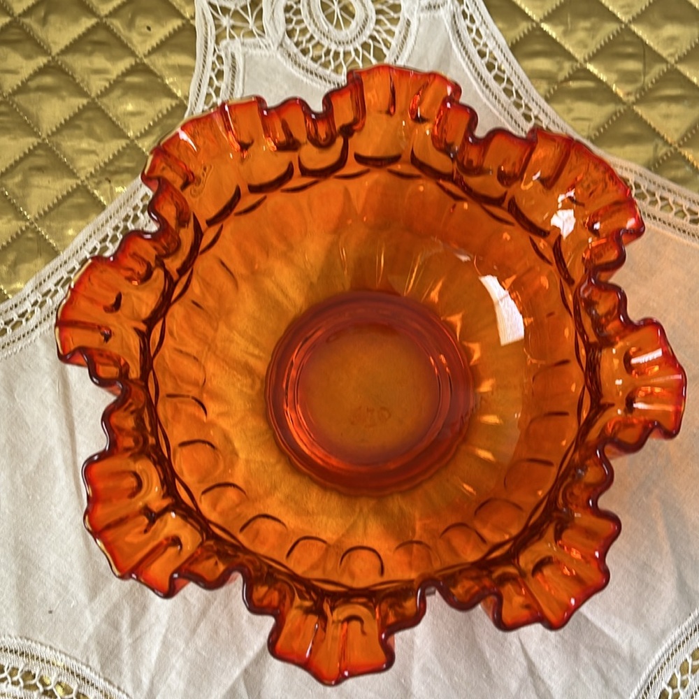 Fenton Orange/Red Ruffled  Coin Dot Bowl - Picture 2 of 6